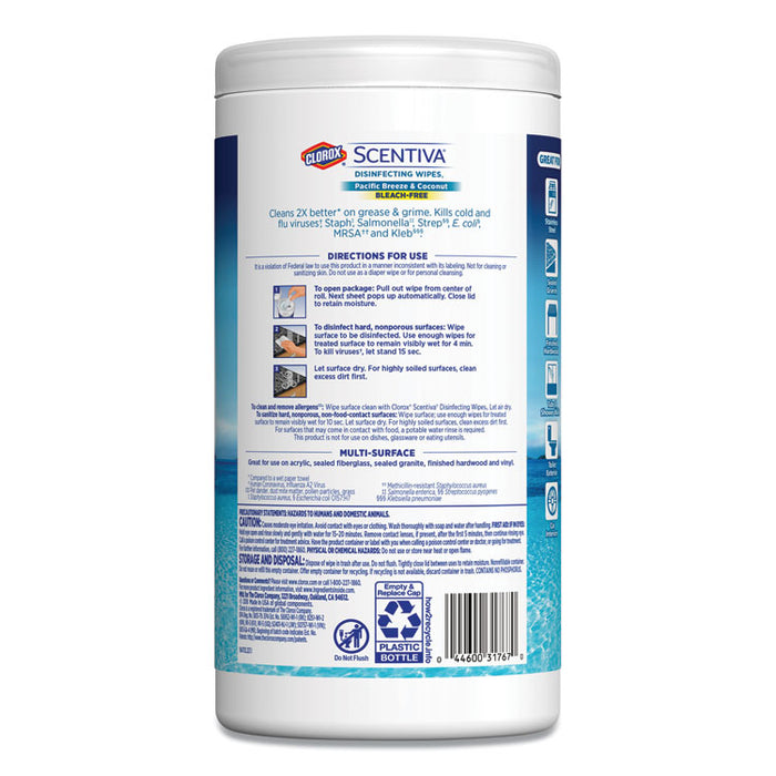 Disinfecting Wipes, Pacific Breeze & Coconut,  8" x 7", 70 Wipes/Can, 6 Cans/CT