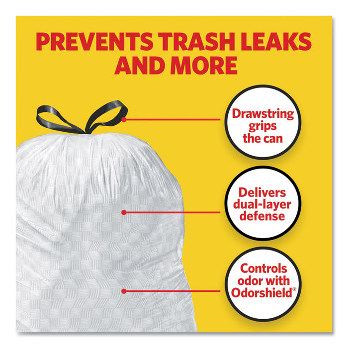 OdorShield Tall Kitchen Drawstring Bags, 13 gal, 0.95 mil, 24" x 27.38", White, 240/Carton
