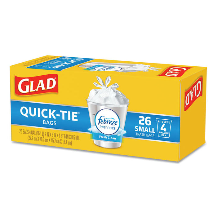 OdorShield Quick-Tie Small Trash Bags, 4 gal, 0.5 mil, 8" x 18", White, 156/Carton