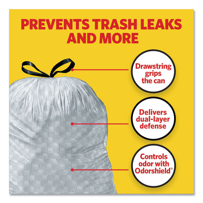 OdorShield Tall Kitchen Drawstring Bags, 13 gal, 0.78 mil, 24" x 27.38", White, 240/Carton