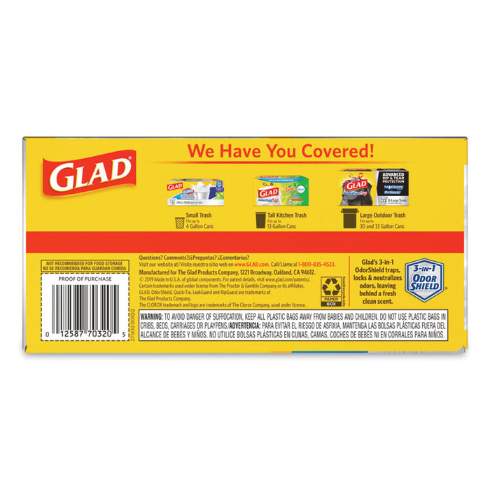 ForceFlexPlus OdorShield Tall Kitchen Drawstring Trash Bags, 13 gal, 0.9 mil, 24" x 28", White, 204/Carton