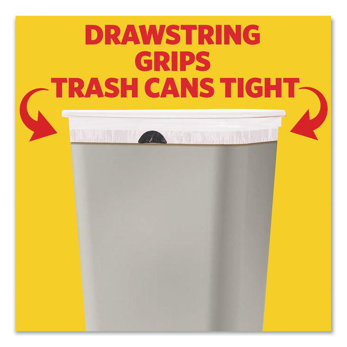 ForceFlexPlus OdorShield Tall Kitchen Drawstring Trash Bags, 13 gal, 0.9 mil, 24" x 28", White, 204/Carton