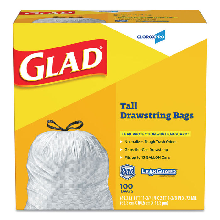 Tall Kitchen Drawstring Trash Bags, 13 gal, 0.72 mil, 24" x 27.38", Gray, 400/Carton