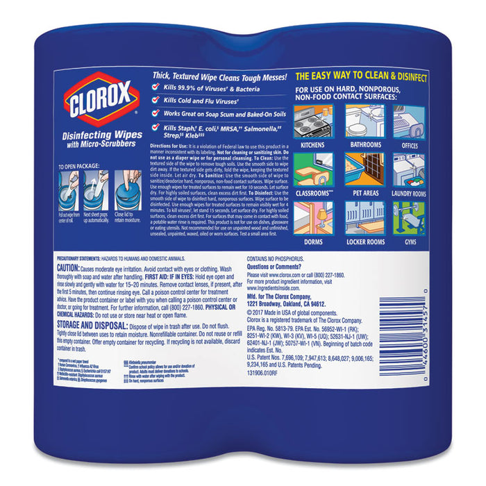 Disinfecting Wipes w/Micro-Scrubbers, 7x8, Crisp Lemon, 70/Canister,2/PK,6 PK/CT