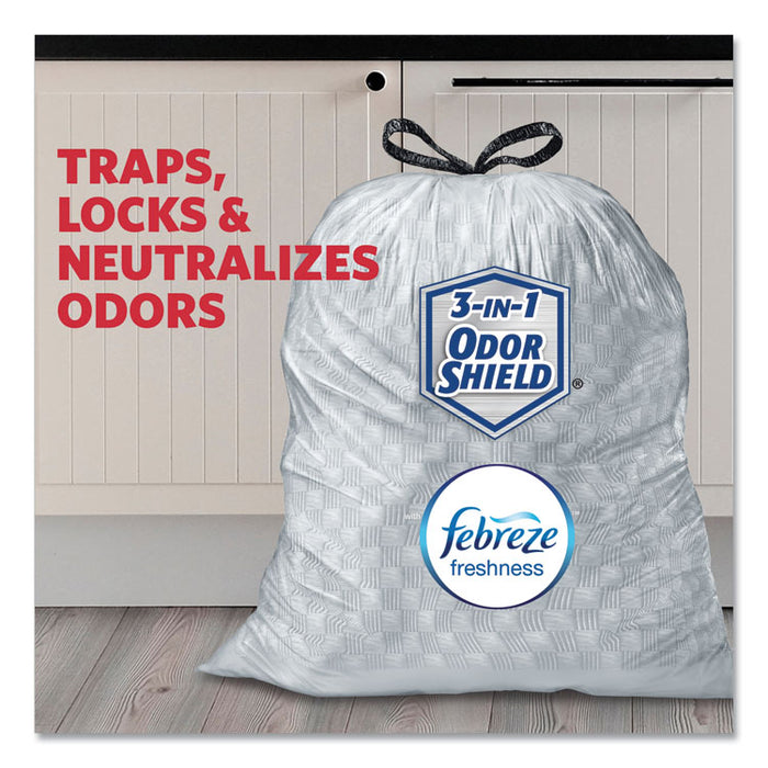 OdorShield Tall Kitchen Drawstring Bags, 13 gal, 0.78 mil, 24" x 27.38", White, 240/Carton