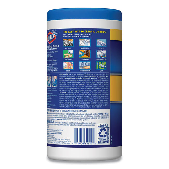 Disinfecting Wipes with Micro-Scrubbers, Crisp Lemon, 7 x 8, 70/Canister, 6/CT