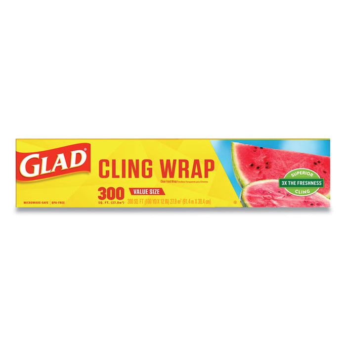 Cling Wrap Plastic Wrap, 300 Square Foot Roll, Clear, 12/Carton