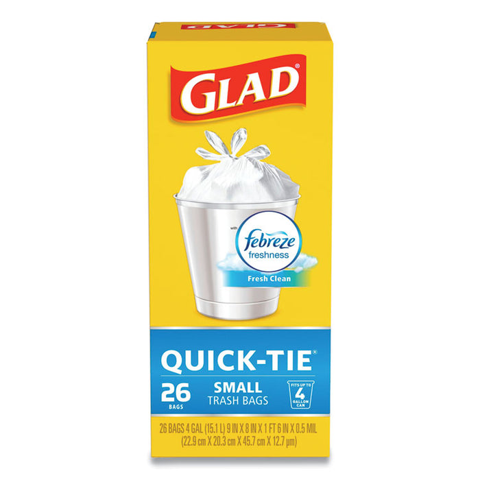 OdorShield Quick-Tie Small Trash Bags, 4 gal, 0.5 mil, 8" x 18", White, 156/Carton