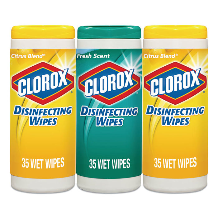Disinfecting Wipes, 7x8, Fresh Scent/Citrus Blend, 35/Canister, 3/PK, 5 Packs/CT