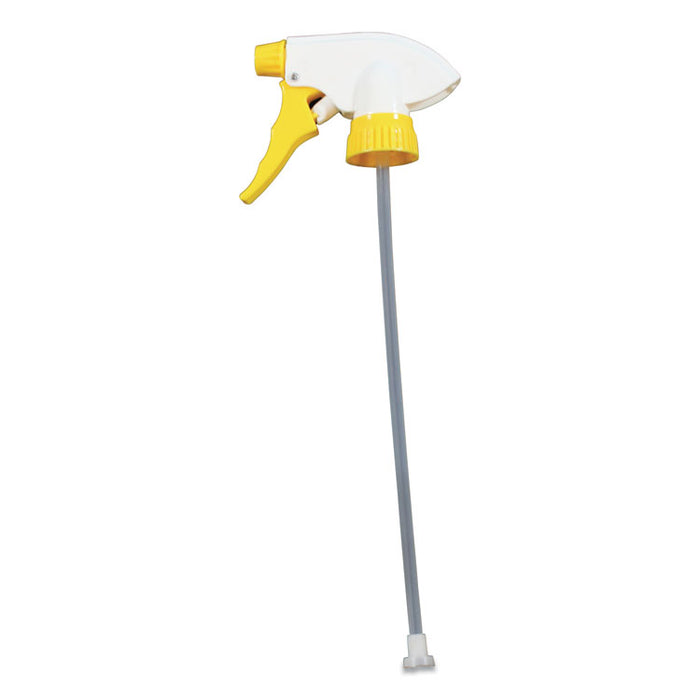 Chemical Resistant Trigger Sprayers, 9.88" Tube, Fits 32 oz Bottles, Yellow/White, 24/Carton