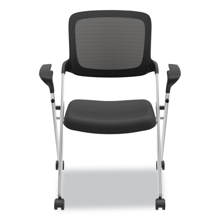 VL314 Mesh Back Nesting Chair, Supports Up to 250 lb, Black Seat/Back, Silver Base