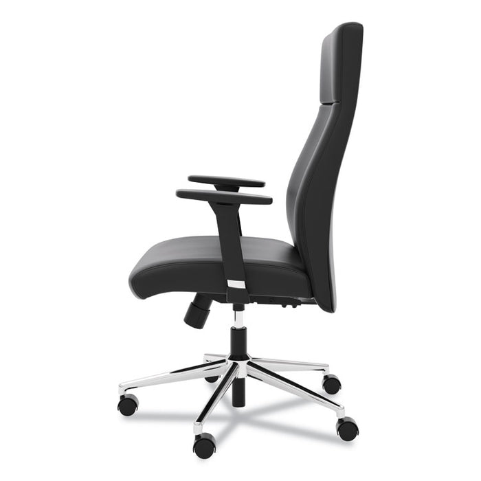 Define Executive High-Back Leather Chair, Supports up to 250 lbs., Black Seat/Black Back, Polished Chrome Base