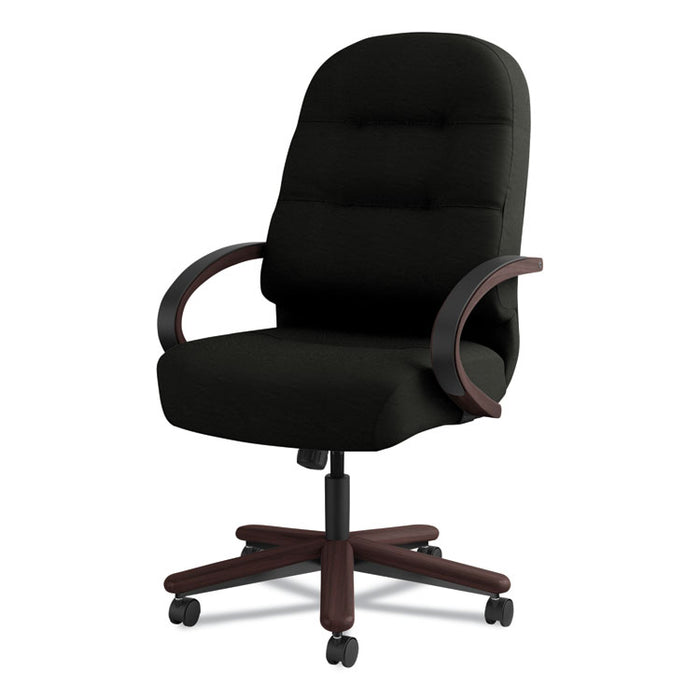 Pillow-Soft 2190 Series Executive High-Back Chair, Supports up to 300 lbs., Black Seat/Black Back, Mahogany Base