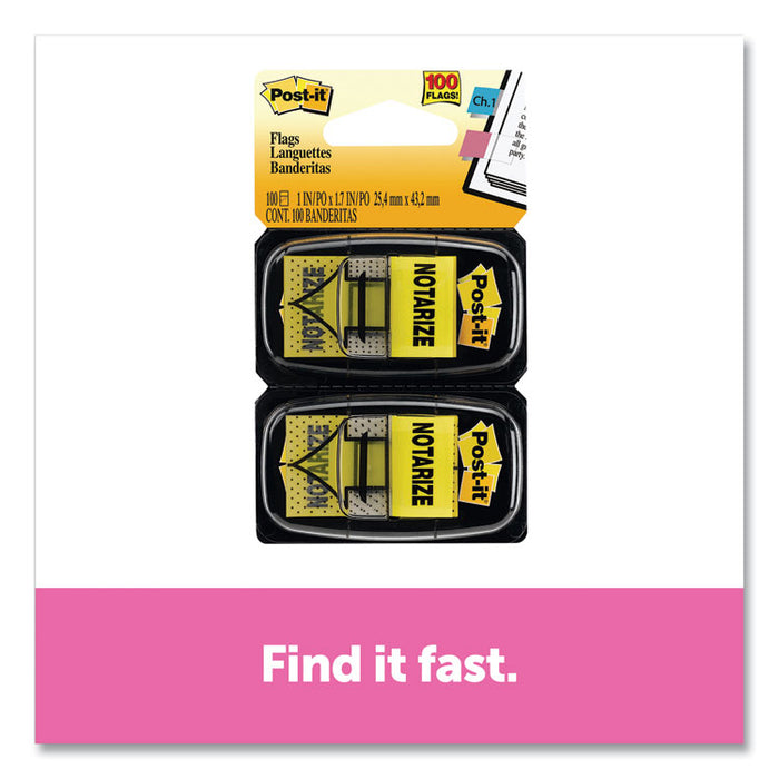 Arrow Message 1" Page Flags, "Notarize," Yellow, 2 50-Flag Dispensers/Pack