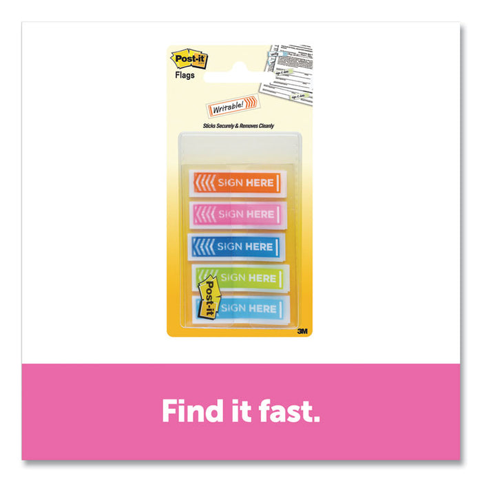 Arrow Message 0.5" Page Flags, Five Assorted Bright Colors, 20 Flags/Dispenser, 5 Dispensers/Pack