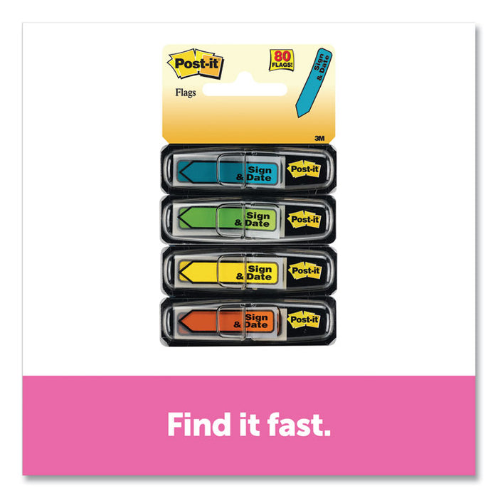 Arrow Message 0.5" Page Flags, Sign and Date, 4 Primary Colors, 20 Flags/Dispenser, 4 Dispensers/Pack