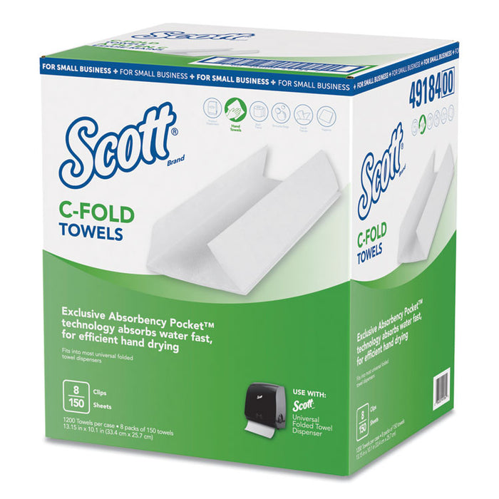 C-Fold Towels, Absorbency Pockets,10.13 x 13.15, White, 150/PK,8 PK/CT