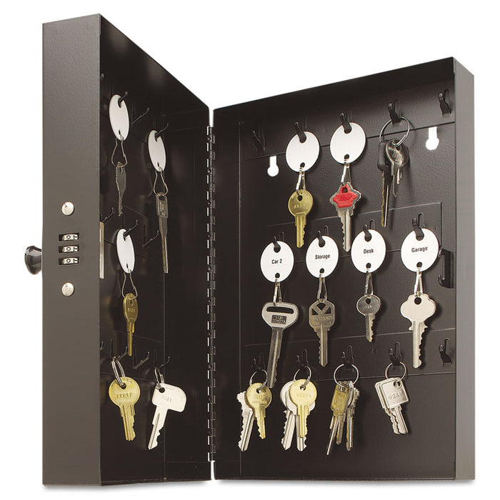 Hook-Style Key Cabinet, 28-Key, Steel, Black, 7-3/4"w x  3-1/4"d x 11-1/2"h