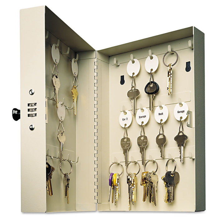 Hook-Style Key Cabinet, 28-Key, Steel, Putty, 7-3/4"w x 3-1/4"d x 11-1/2"h