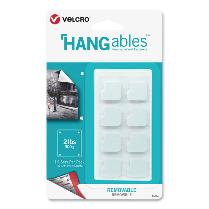 HANGables Removable Wall Fasteners, 0.75" x 0.75", White, 16/Pack
