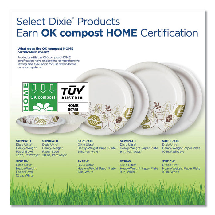 Pathways Soak Proof Shield Heavyweight Paper Plates, WiseSize, 8.5" dia, Green/Burgundy, 500/Carton