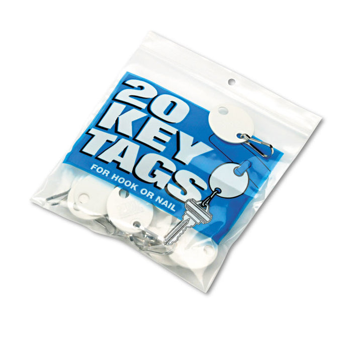 Oval Snap-Hook Key Tags, Plastic, 1 1/8 x 1 1/4, White, 20/Pack