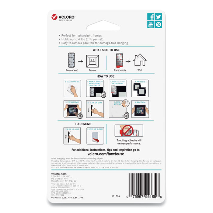 HANGables Removable Wall Fasteners, 0.75" x 1.75", White, 8/Pack