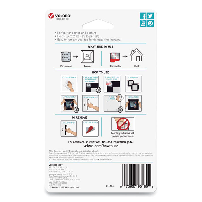 HANGables Removable Wall Fasteners, 0.75" x 0.75", White, 16/Pack