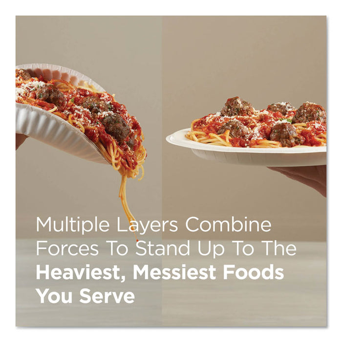 Pathways Soak Proof Shield Heavyweight Paper Plates, WiseSize, 8.5" dia, Green/Burgundy, 500/Carton