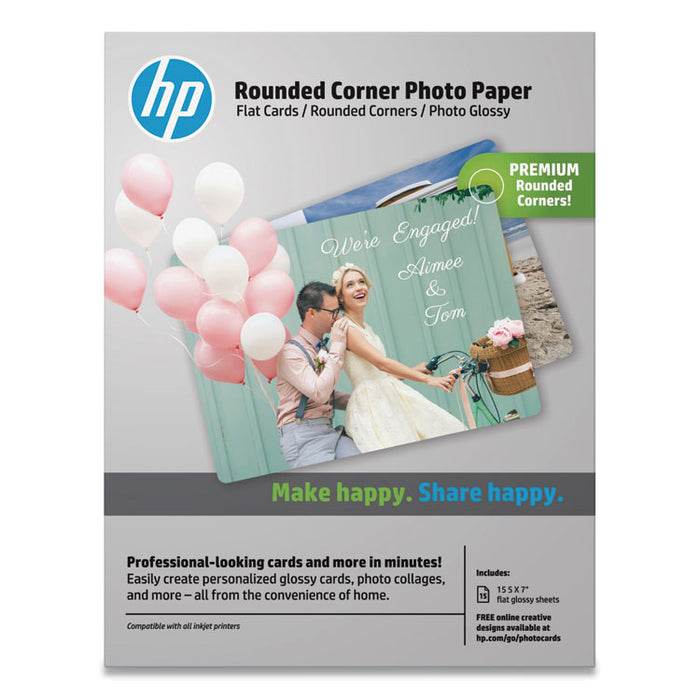 Rounded Corner Photo Paper, 10.5 mil, 5 x 7, Glossy White, 15/Pack