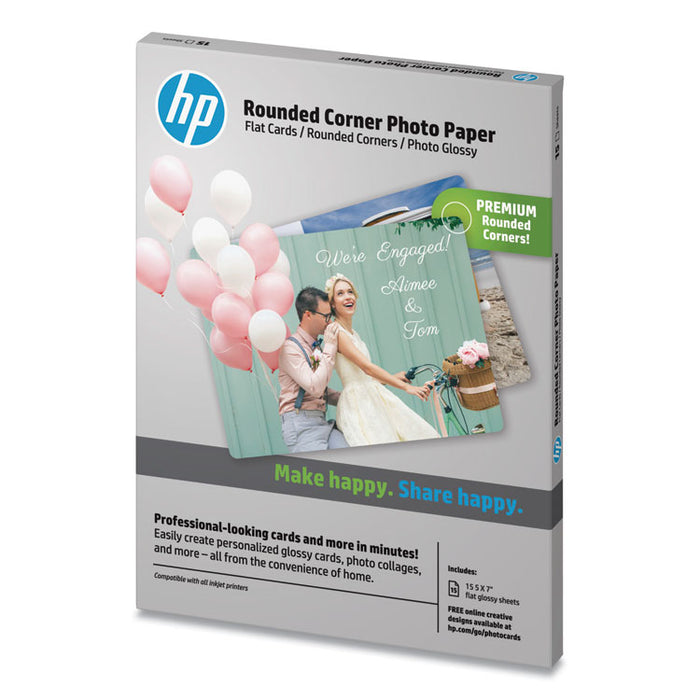 Rounded Corner Photo Paper, 10.5 mil, 5 x 7, Glossy White, 15/Pack