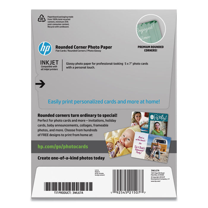 Rounded Corner Photo Paper, 10.5 mil, 5 x 7, Glossy White, 15/Pack
