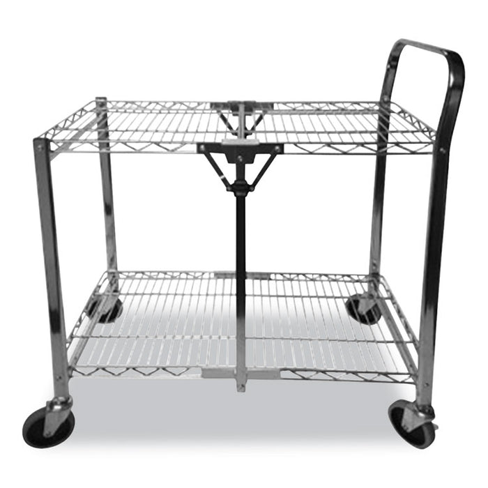 Stowaway Folding Carts, 2 Shelves, 35w x 37.25d x 22h, Chrome, 250 lb Capacity
