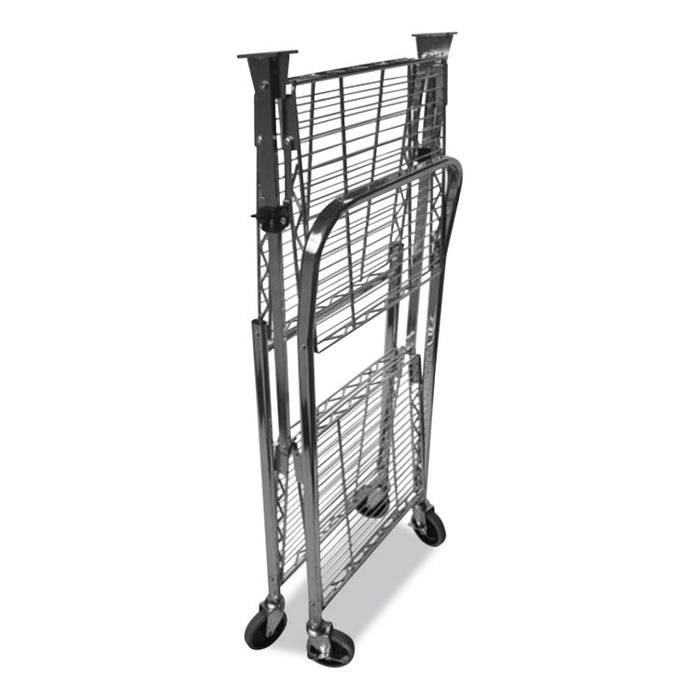 Stowaway Folding Carts, 2 Shelves, 29.63w x 37.25d x 18h, Chrome, 250 lb Capacity