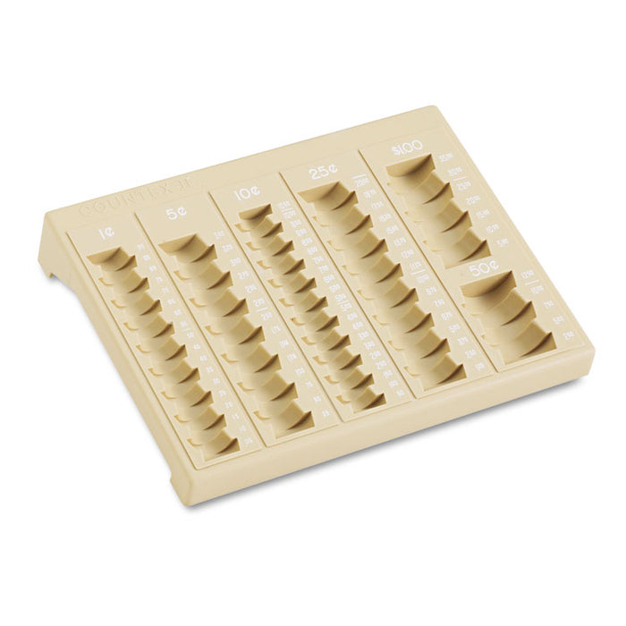 One-Piece Plastic Countex II Coin Tray w/6 Compartments, Sand