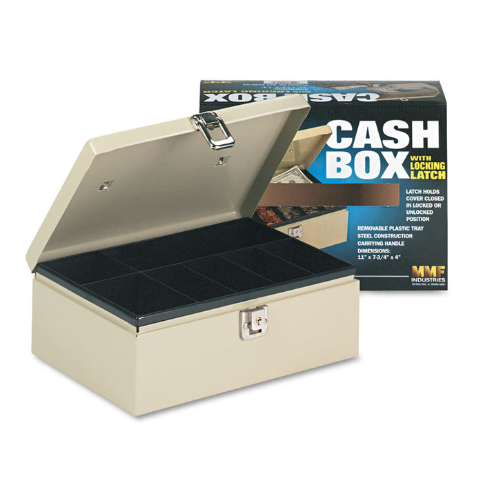 Heavy-Duty Steel Cash Box w/7 Compartments, Latch Lock, Sand