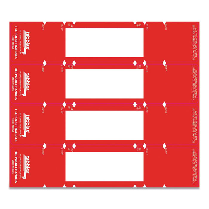 File Pocket Handles, 9.63 x 2, Red/White, 4/Sheet, 12 Sheets/Pack