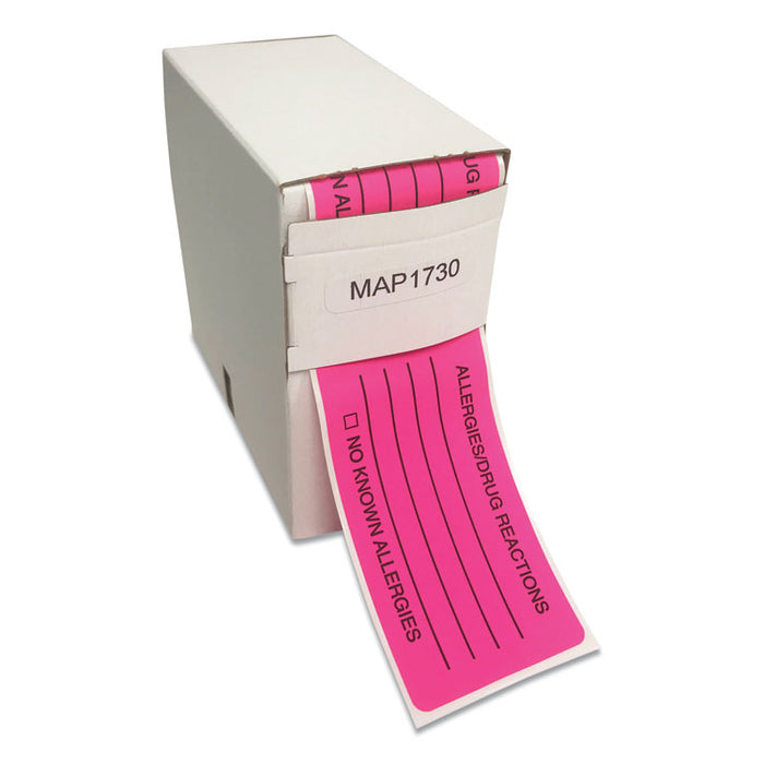 Allergy Warning Labels, ALLERGIES/DRUG REACTIONS NO KNOWN ALLERGIES, 1.75 x 3.25, Pink, 250/Roll