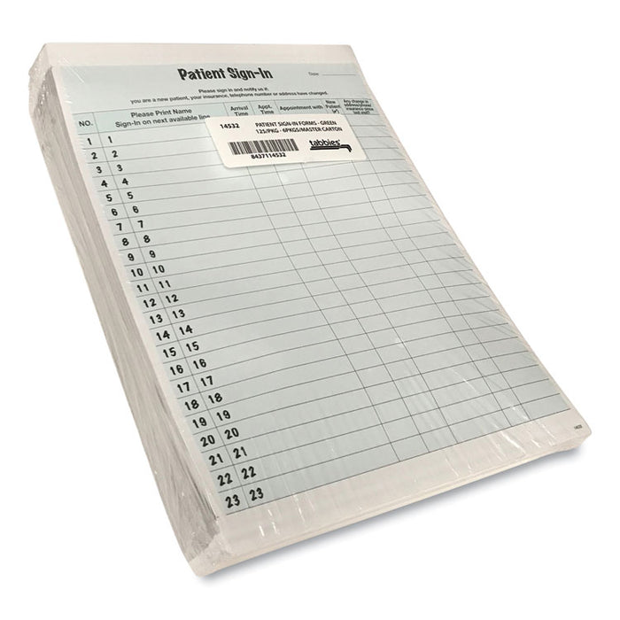 Patient Sign-In Label Forms, Two-Part Carbon, 8.5 x 11.63, Green, 1/Page, 125 Forms