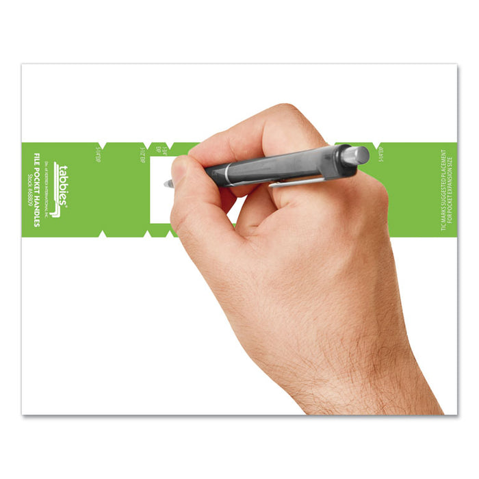 File Pocket Handles, 9.63 x 2, Green/White,  4/Sheet, 12 Sheets/Pack