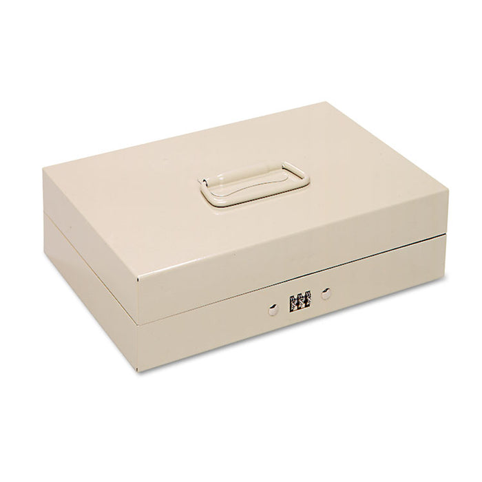 Heavy-Duty Steel Lay-Flat Cash Box w/6 Compartments, Combination Lock, Sand