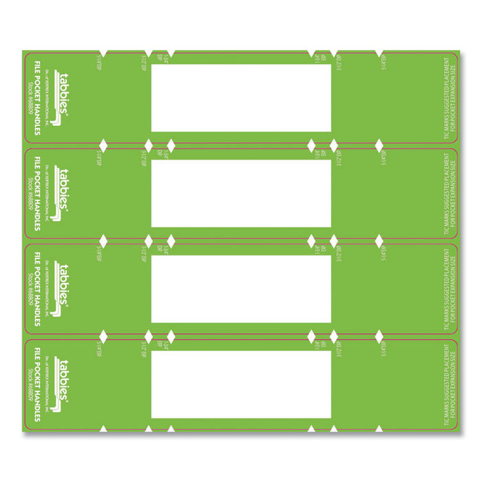 File Pocket Handles, 9.63 x 2, Green/White,  4/Sheet, 12 Sheets/Pack