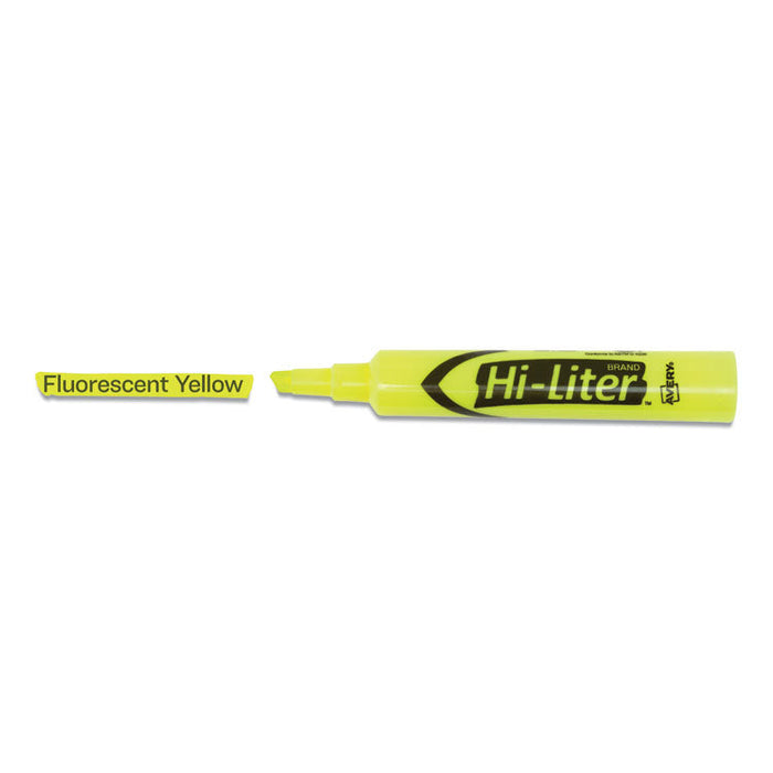HI-LITER Desk-Style Highlighters, Fluorescent Yellow Ink, Chisel Tip, Yellow/Black Barrel, Dozen