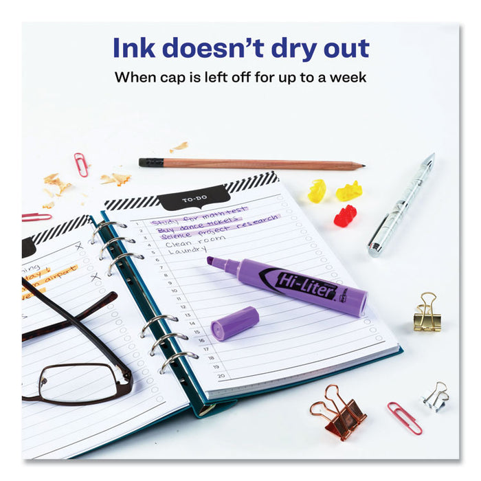 HI-LITER Desk-Style Highlighters, Fluorescent Purple Ink, Chisel Tip, Purple/Black Barrel, Dozen
