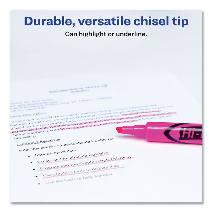 HI-LITER Desk-Style Highlighters, Fluorescent Pink Ink, Chisel Tip, Pink/Black Barrel, Dozen