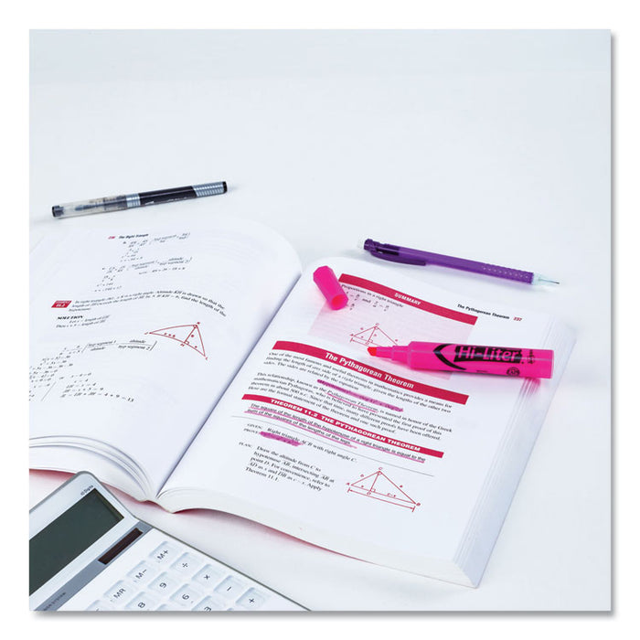 HI-LITER Desk-Style Highlighters, Fluorescent Pink Ink, Chisel Tip, Pink/Black Barrel, Dozen