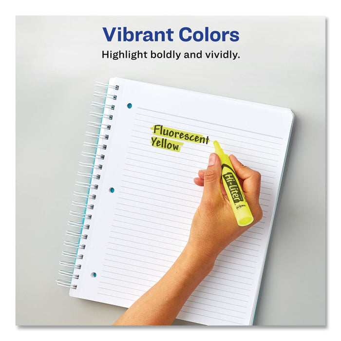 HI-LITER Desk-Style Highlighters, Fluorescent Yellow Ink, Chisel Tip, Yellow/Black Barrel, Dozen