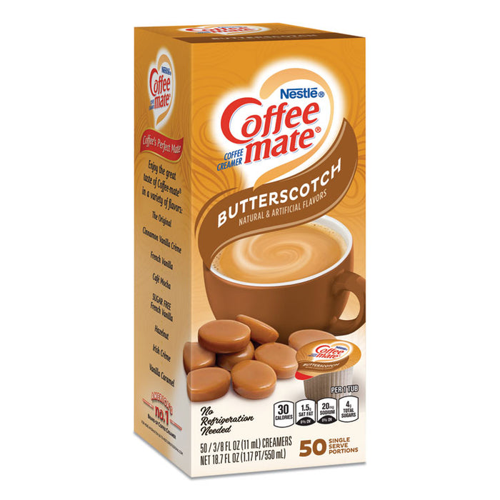 Liquid Coffee Creamer, Butterscotch, 0.38 oz Mini Cups, 50 Cups/Box