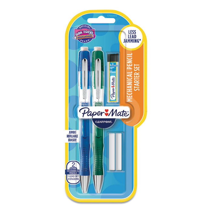 Clearpoint Elite Mechanical Pencils, 0.7 mm, HB (#2), Black Lead, Blue and Green Barrels, 2/Pack