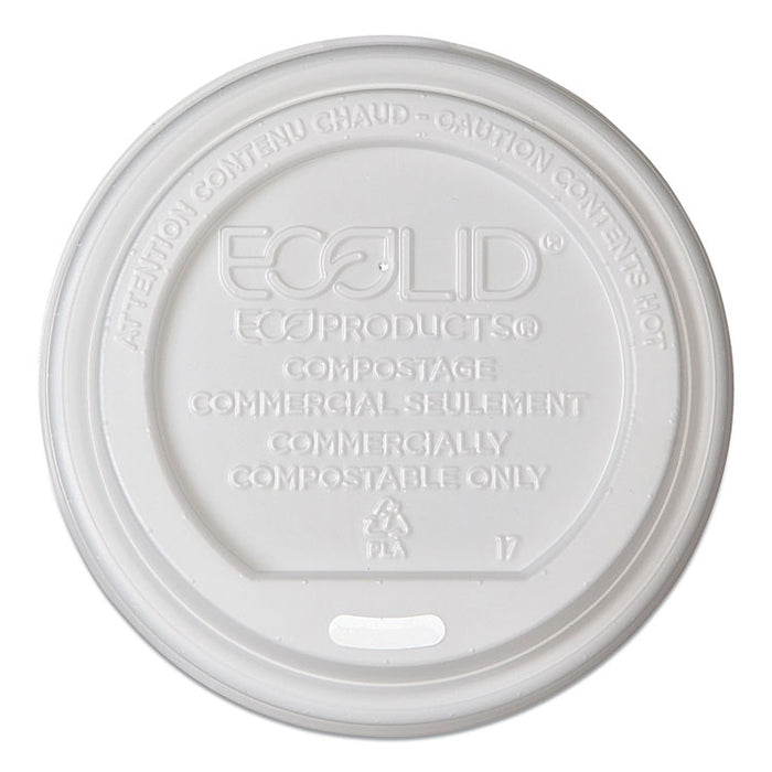 EcoLid Renewable/Compostable Hot Cup Lid, PLA, Fits 10 oz to 20 oz Hot Cups, 50/Pack, 16 Packs/Carton